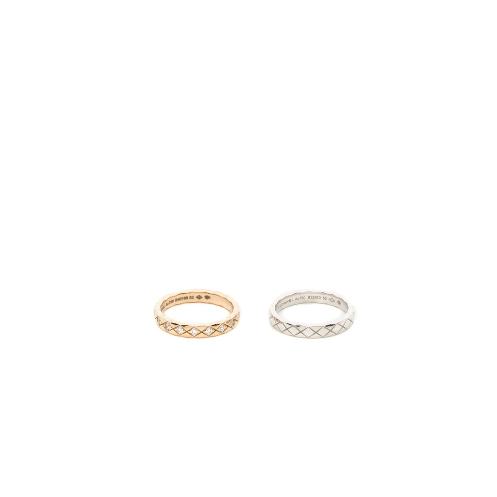 CHANEL COCO CRUSH RINGS MINI VERSION WHITE GOLD/ BEIGE GOLD WITH DIAMONDS (SELL IN A SET)
