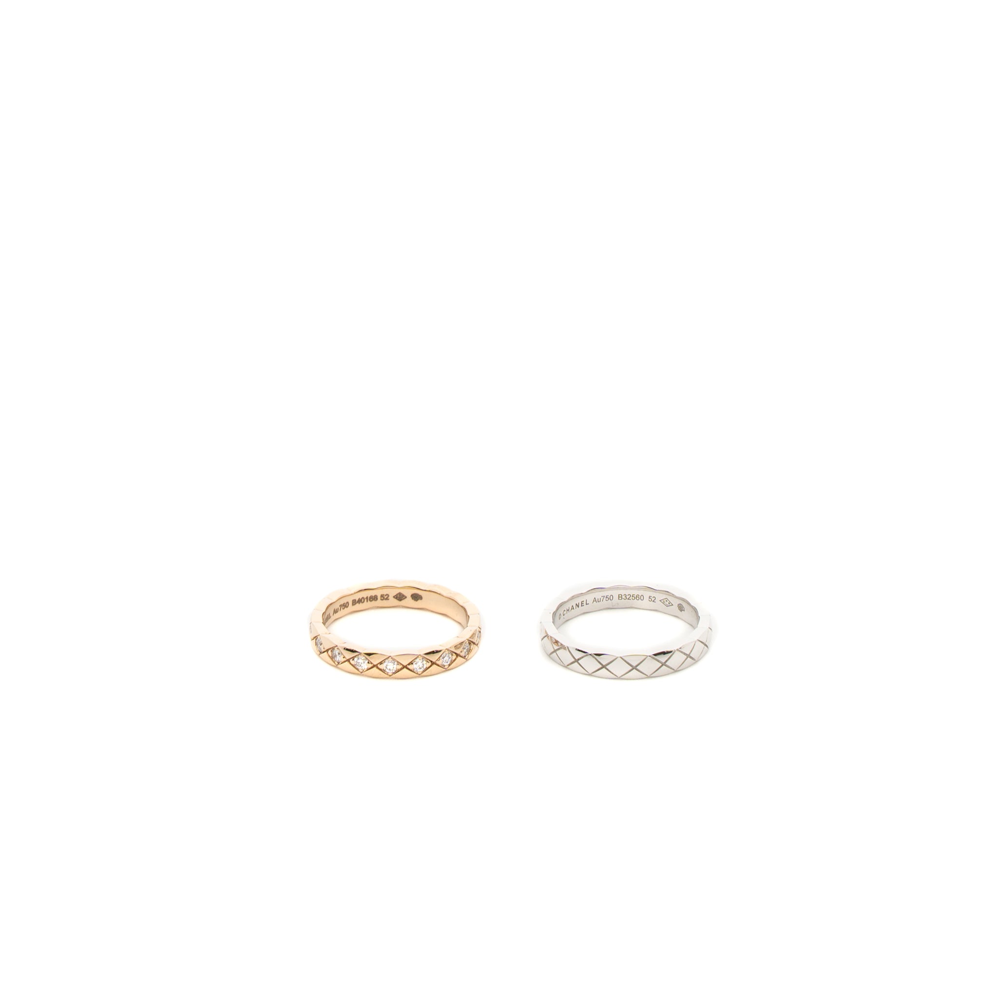 CHANEL COCO CRUSH RINGS MINI VERSION WHITE GOLD/ BEIGE GOLD WITH DIAMONDS (SELL IN A SET)