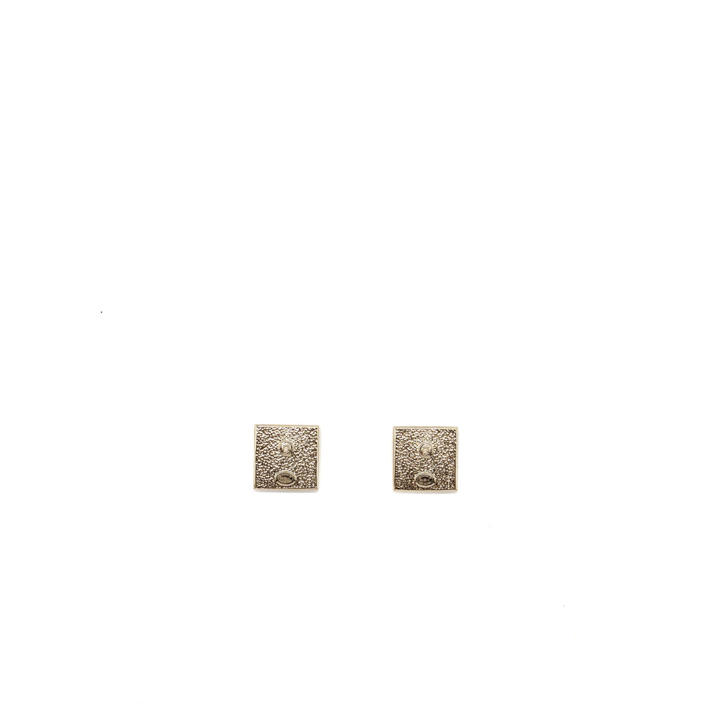CHANEL SQUARE AND CC LOGO EARRINGS WHITE GOLD TONE