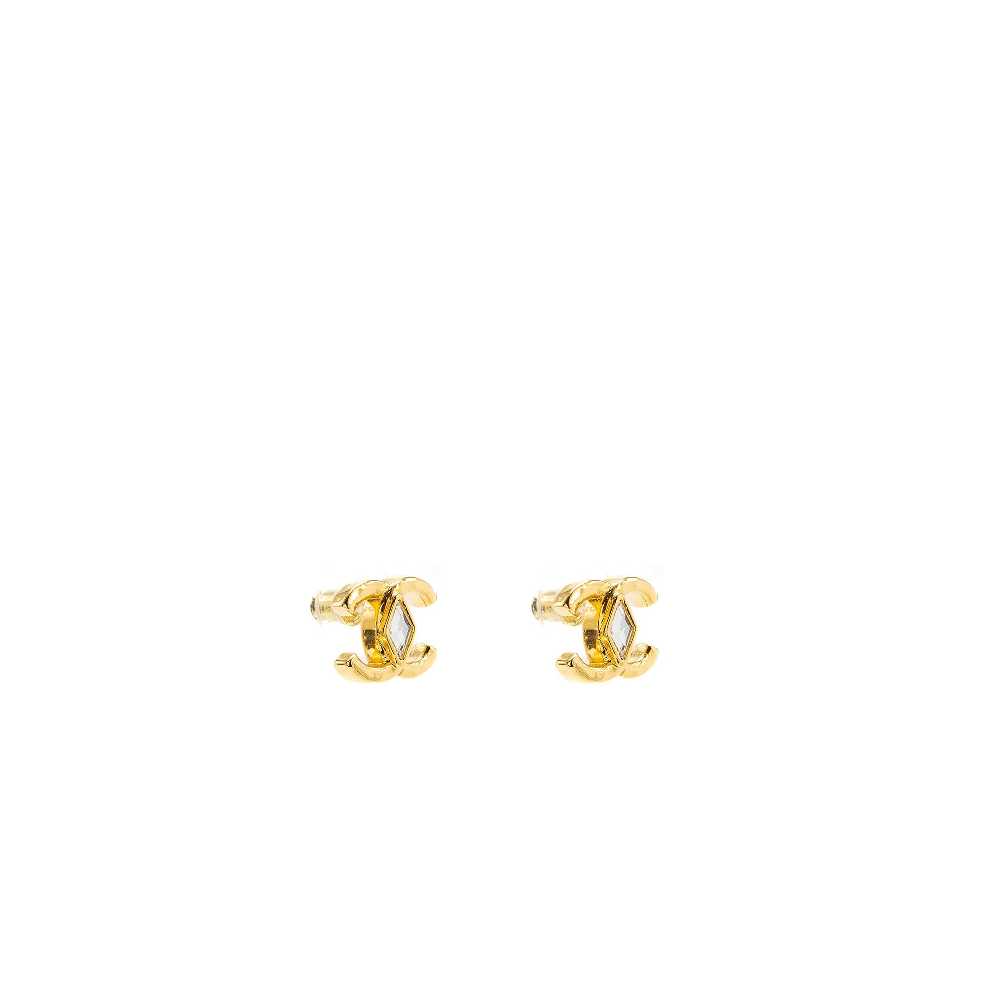 CHANEL CC LOGO WITH CRYSTAL EARRINGS GOLD TONE
