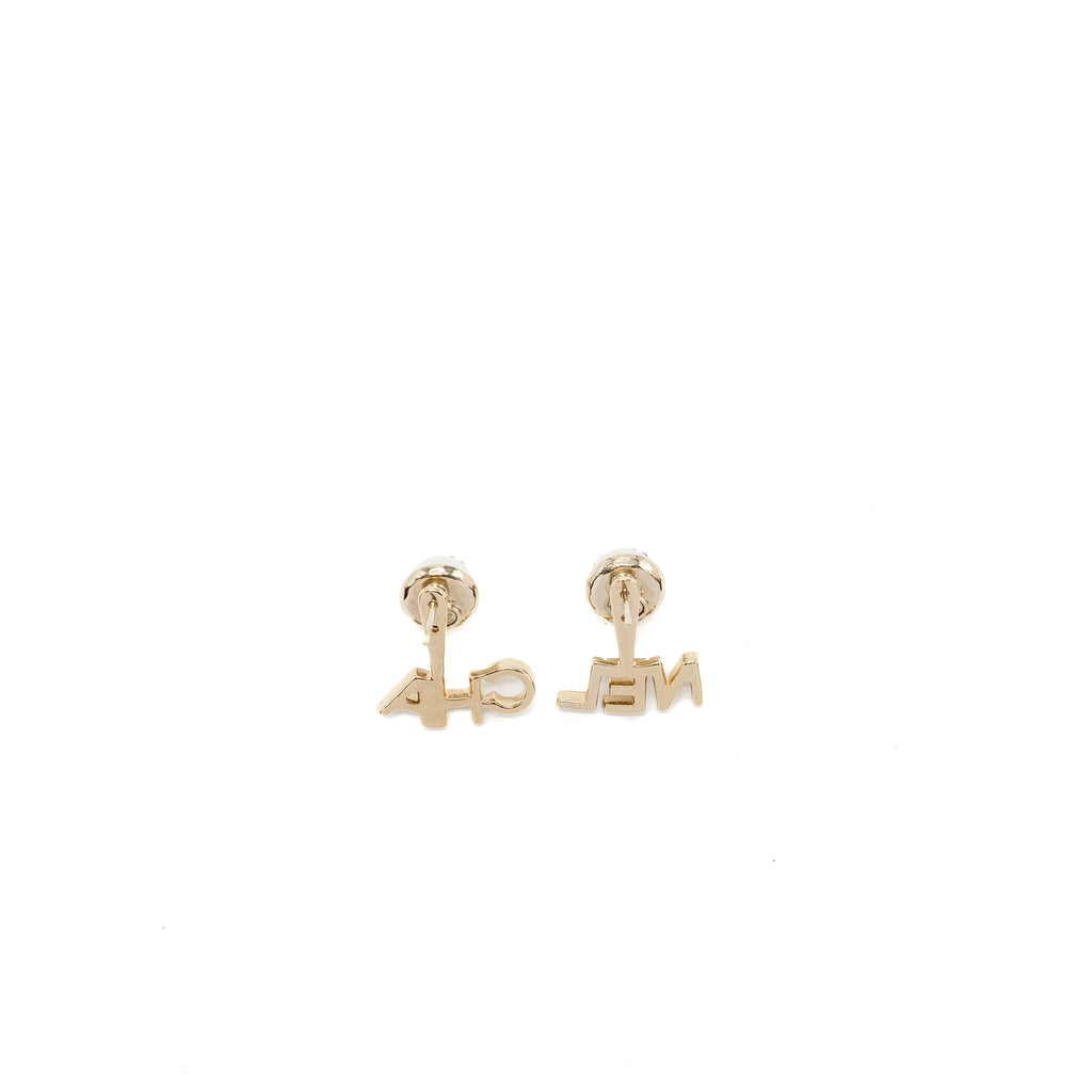 CHANEL PEARL/CC LOGO/LETTER DROP EARRING LIGHT GOLD TONE
