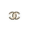 CHANEL CC LOGO DOUBLE LEATHER CHAIN BROOCH BLACK/WHITE MULTICOLOUR TONE