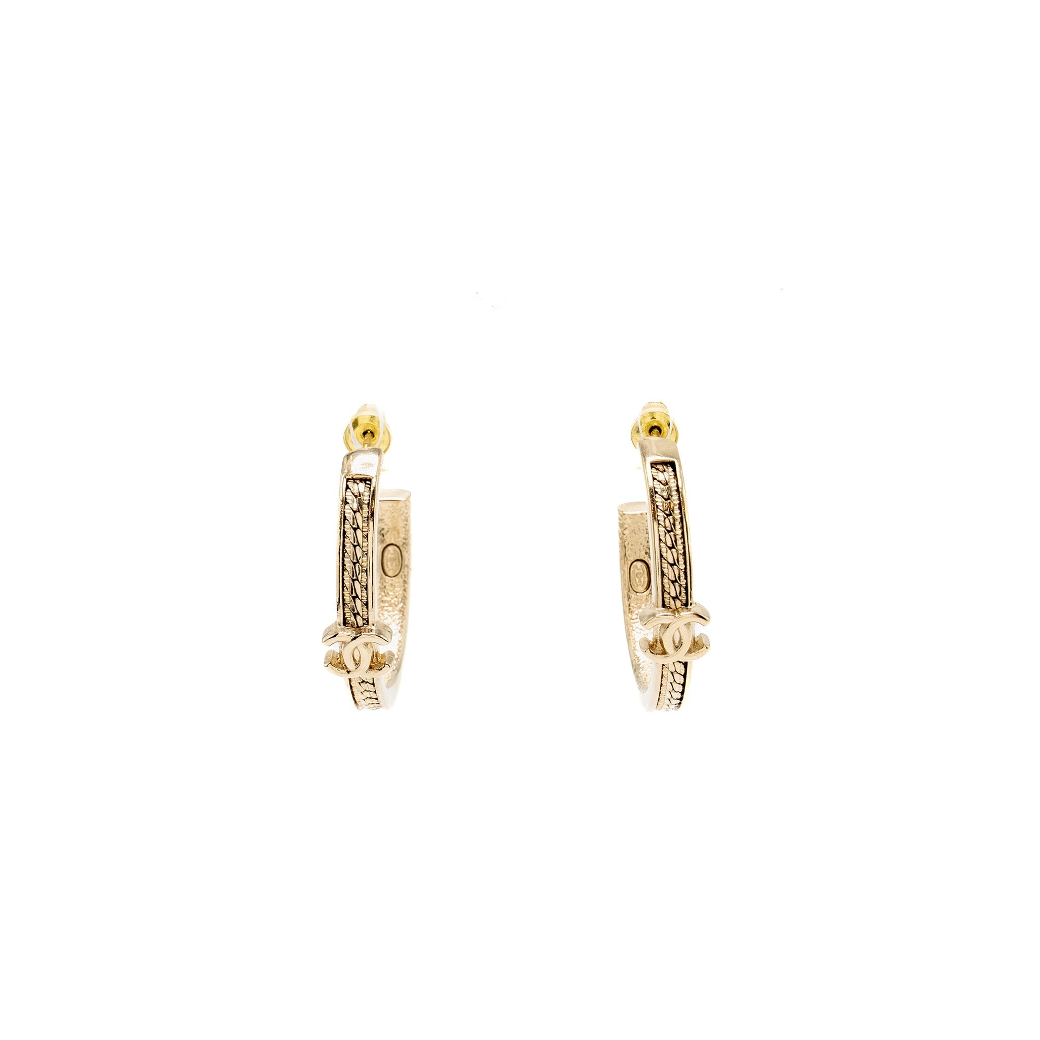 CHANEL CC HOOP EARRINGS LIGHT GOLD TONE