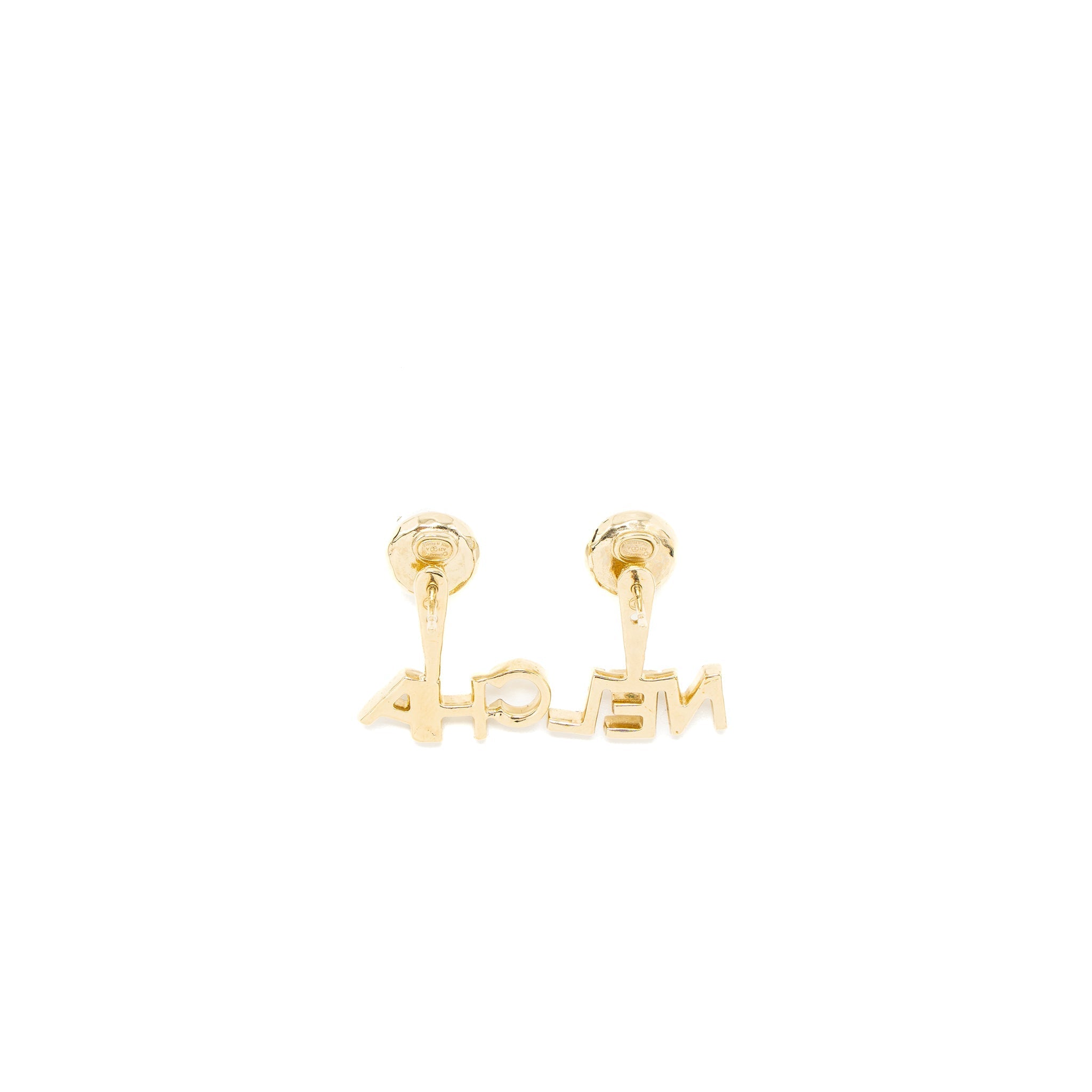 CHANEL LETTER/CC LOGO EARRINGS CRYSTAL/PEARL LIGHT GOLD TONE