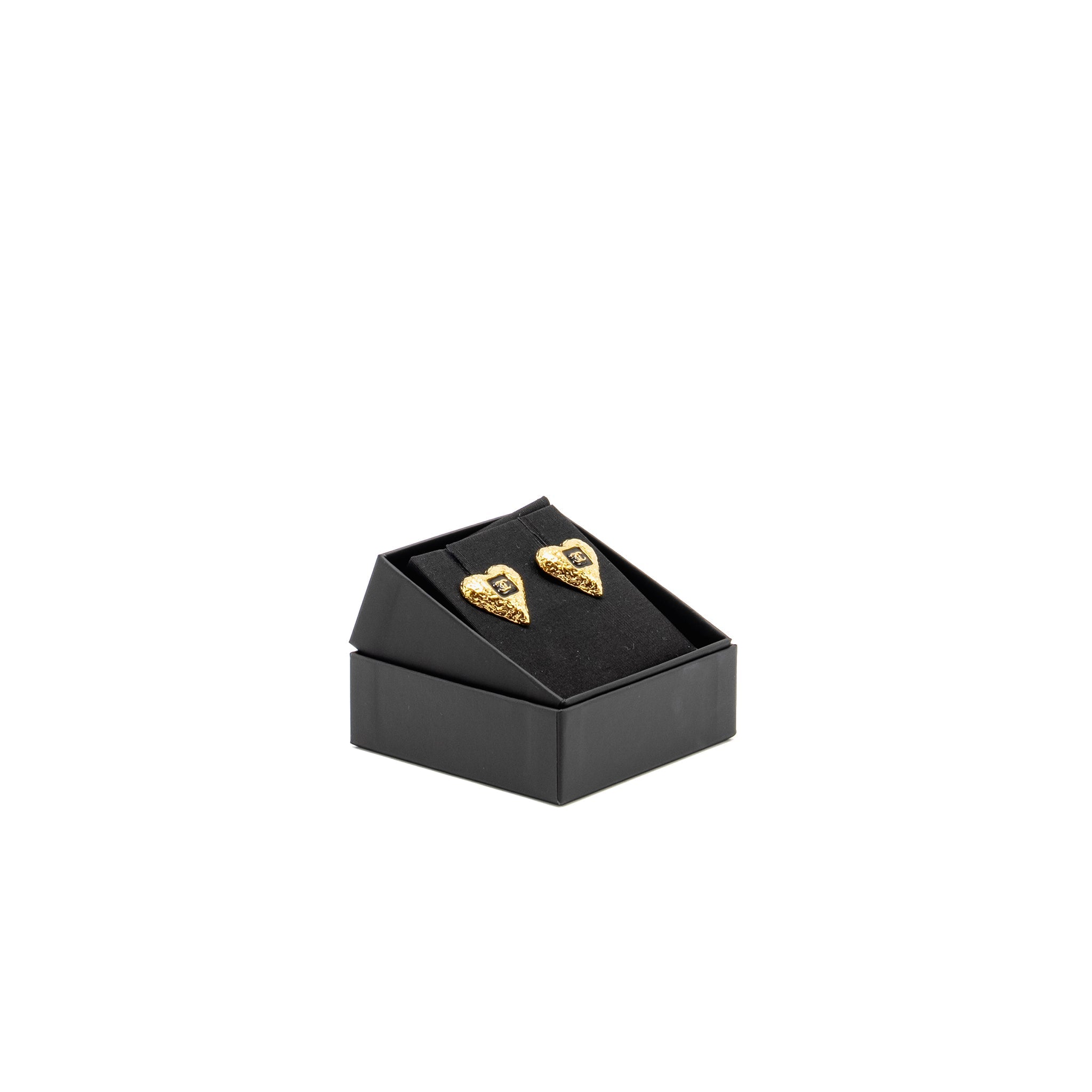 CHANEL 23K GIANT HEART SHAPE EARRINGS GOLD TONE
