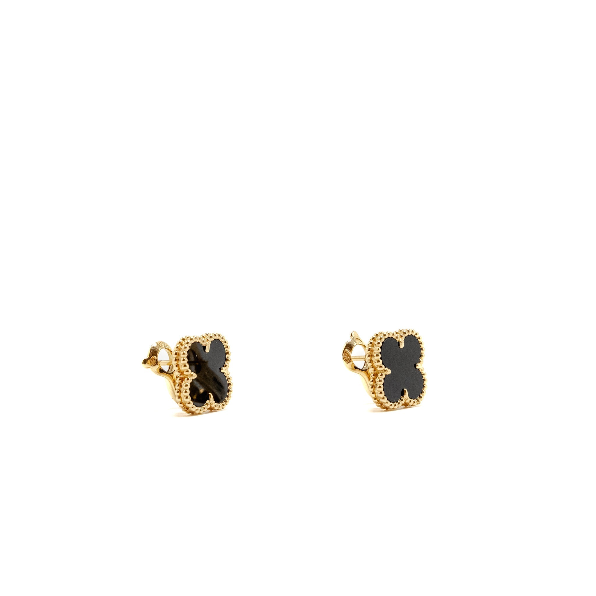 VAN CLEEF & ARPELS VINTAGE ALHAMBRA EARRINGS ONYX YELLOW GOLD