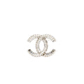 CHANEL CC LOGO CRYSTAL BROOCH SILVER TONE