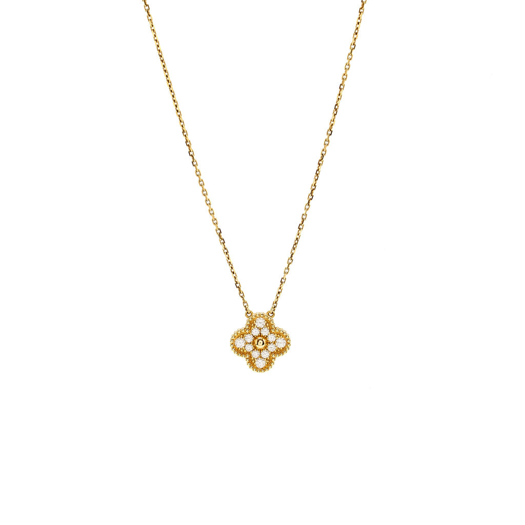 VAN CLEEF AND ARPELS VINTAGEL ALHAMBRA PENDANT 18K YELLOW GOLD DIAMONDS