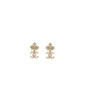 CHANEL CC LOGO DROP CROWN EARRINGS CRYSTAL/PEARL LIGHT GOLD TONE