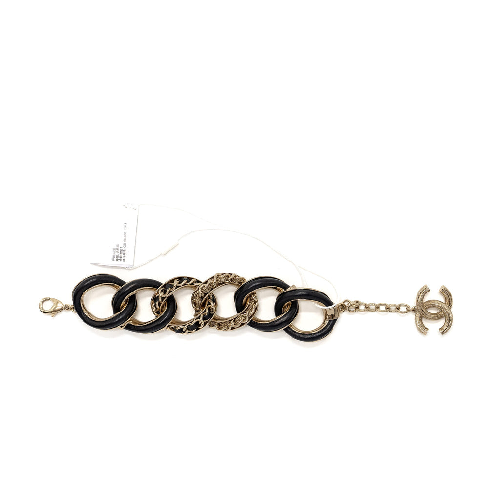 CHANEL TWIST BRACELET LEATHER BLACK WITH LIGHT GOLD TONE