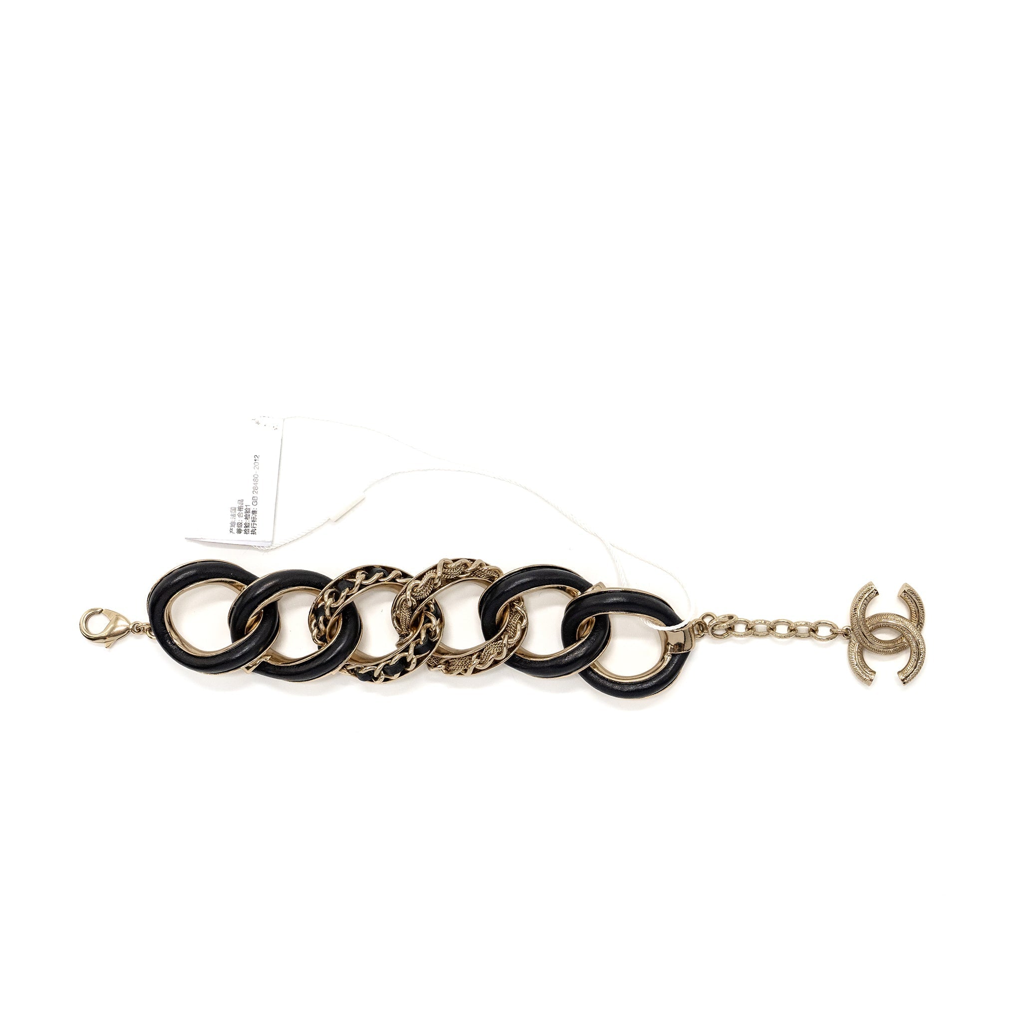 CHANEL TWIST BRACELET LEATHER BLACK WITH LIGHT GOLD TONE