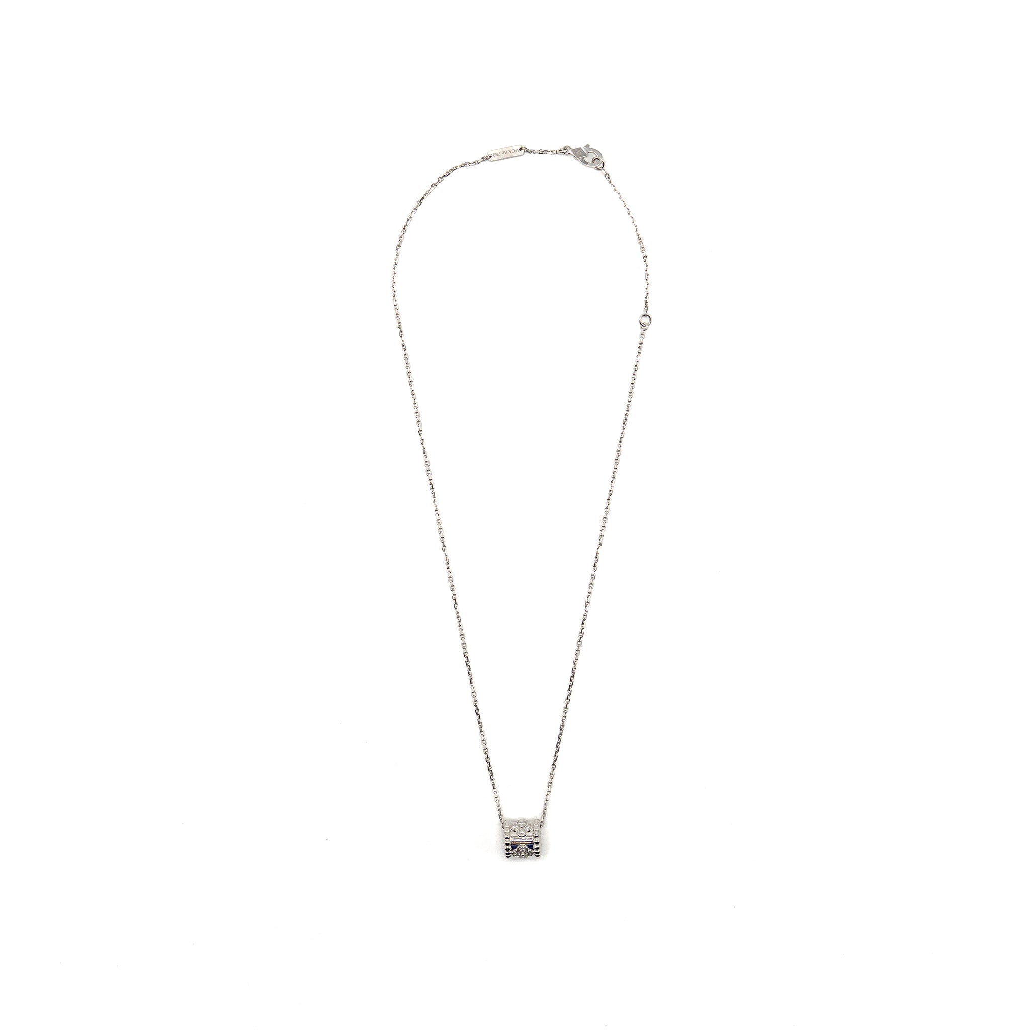 VAN CLEEF AND ARPELS PERLEE CLOVERS PENDANT WHITE GOLD DIAMONDS WITH ANGLE FILED TRACE CHAIN (SELL IN A SET)