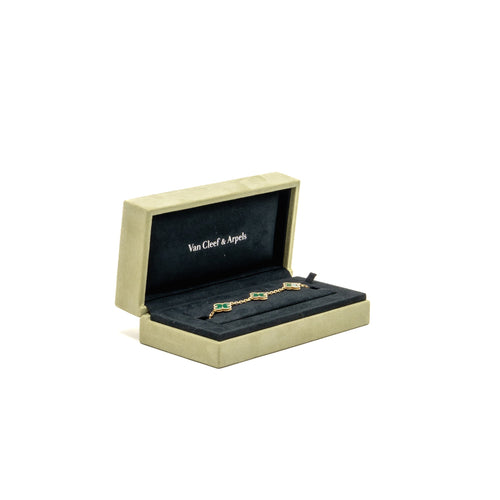 VAN CLEEF AND ARPELS VINTAGE ALHAMBRA BRACELET 5 MOTIF, YELLOW GOLD, MALACHEITE