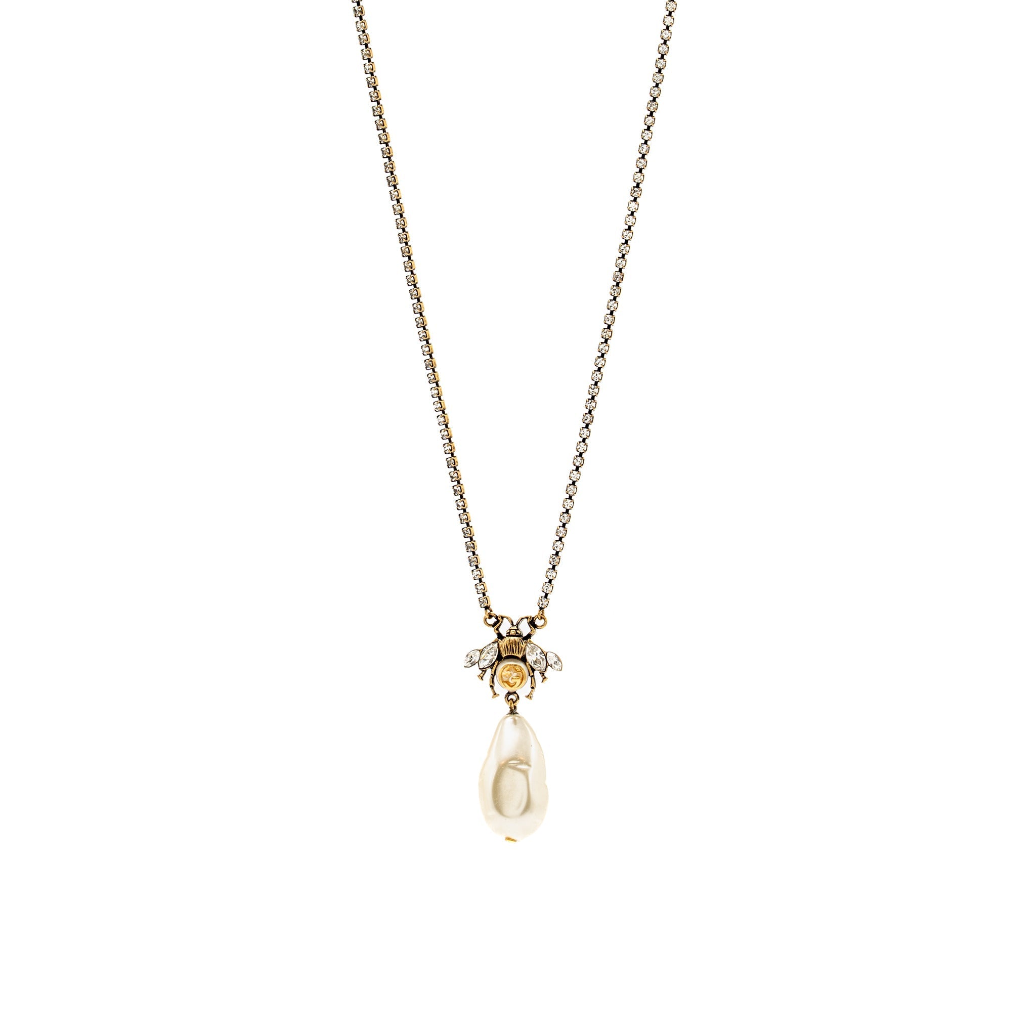 GUCCI BEE NECKLACE AND BRACELET CRYSTAL/PEARL GOLD TONE (SELL IN A SET)