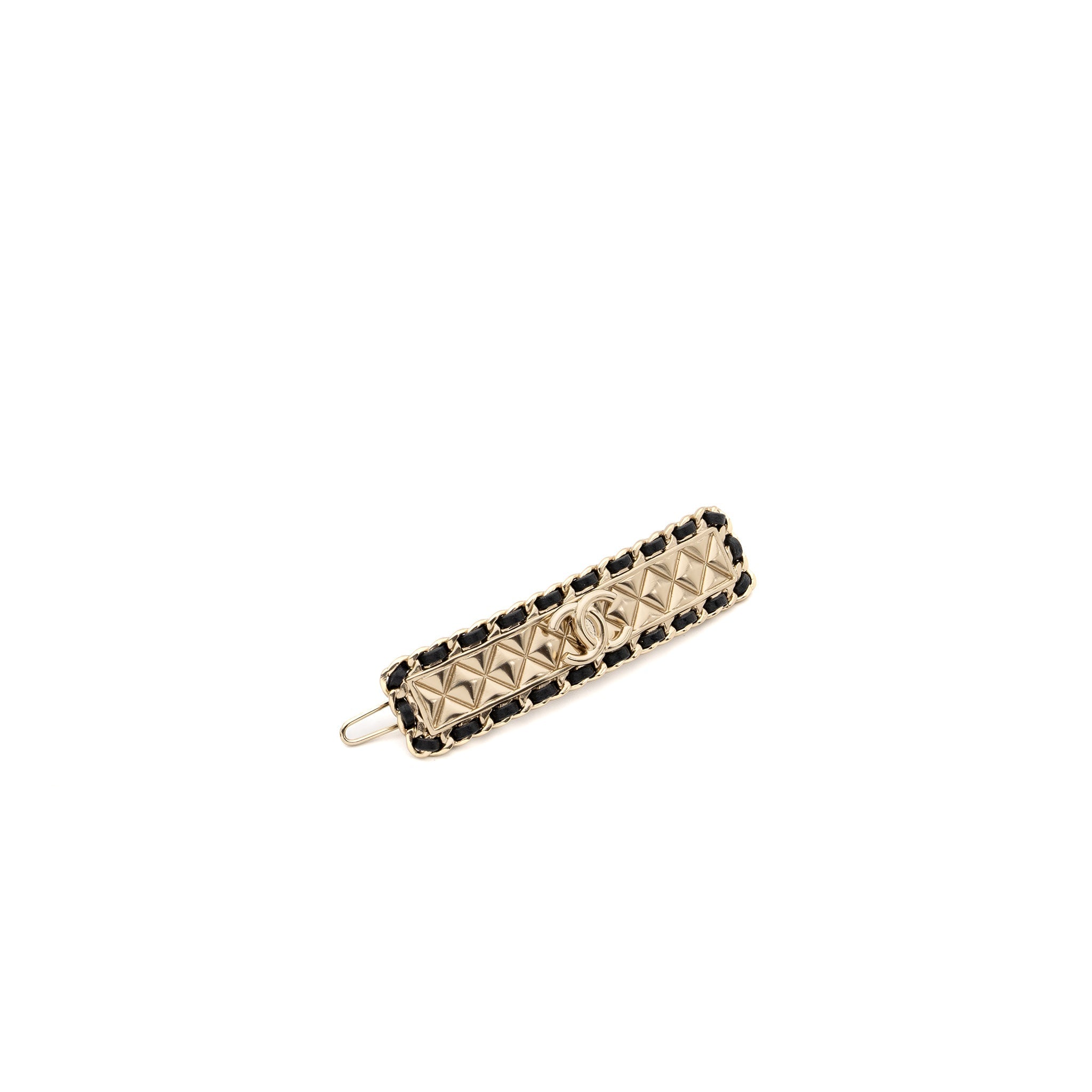 CHANEL QUILTED WITH CHAIN EDGE HAIR CLIP BLACK / GOLD TONE