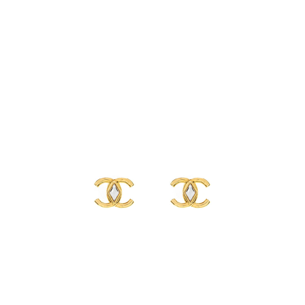 CHANEL CC LOGO WITH CRYSTAL EARRINGS GOLD TONE