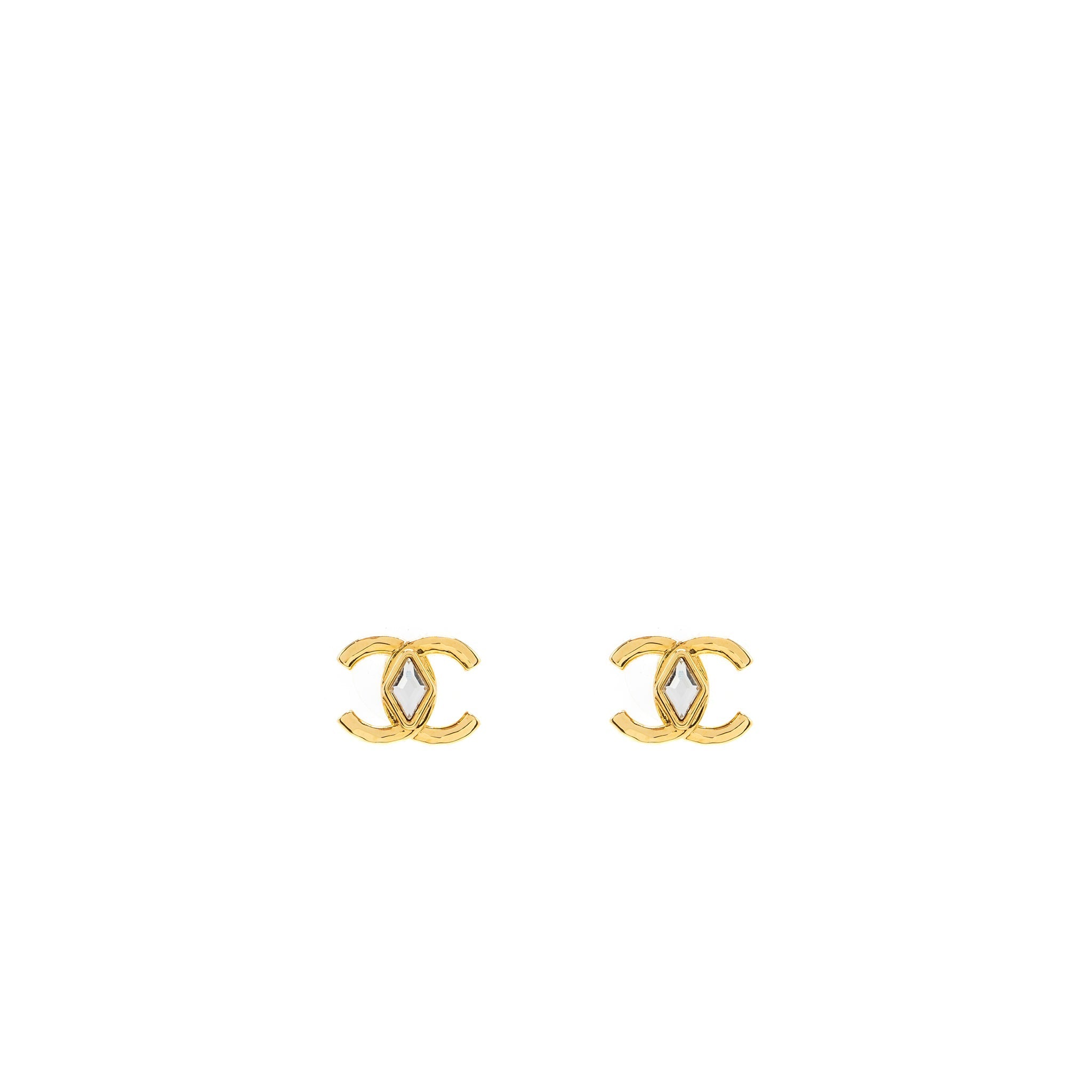 CHANEL CC LOGO WITH CRYSTAL EARRINGS GOLD TONE