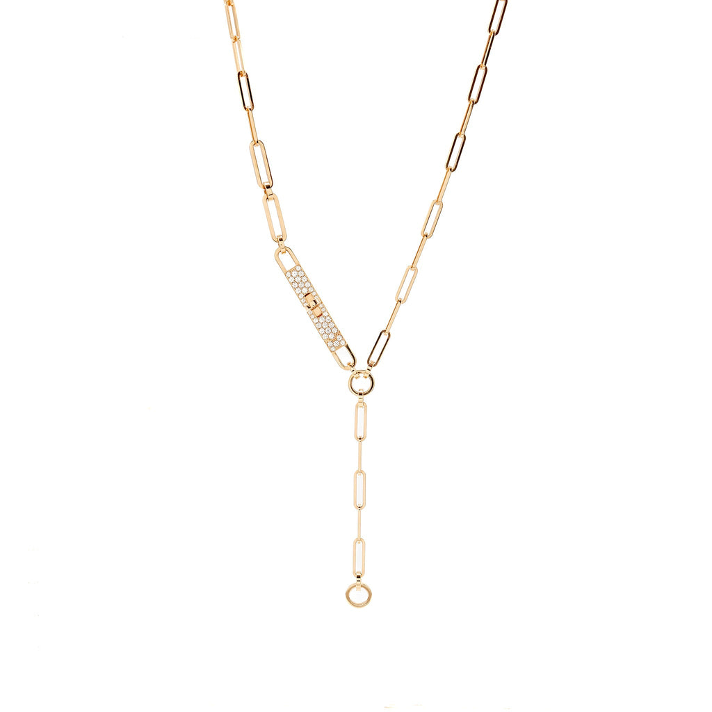 HERMES KELLY CHAINE LARIAT NECKLACE, SMALL MODEL ROSE GOLD, DIAMONDS