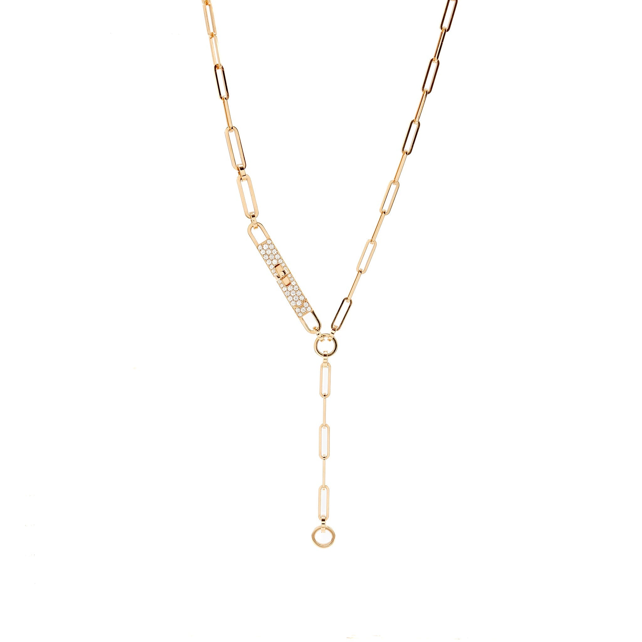 HERMES KELLY CHAINE LARIAT NECKLACE, SMALL MODEL ROSE GOLD, DIAMONDS