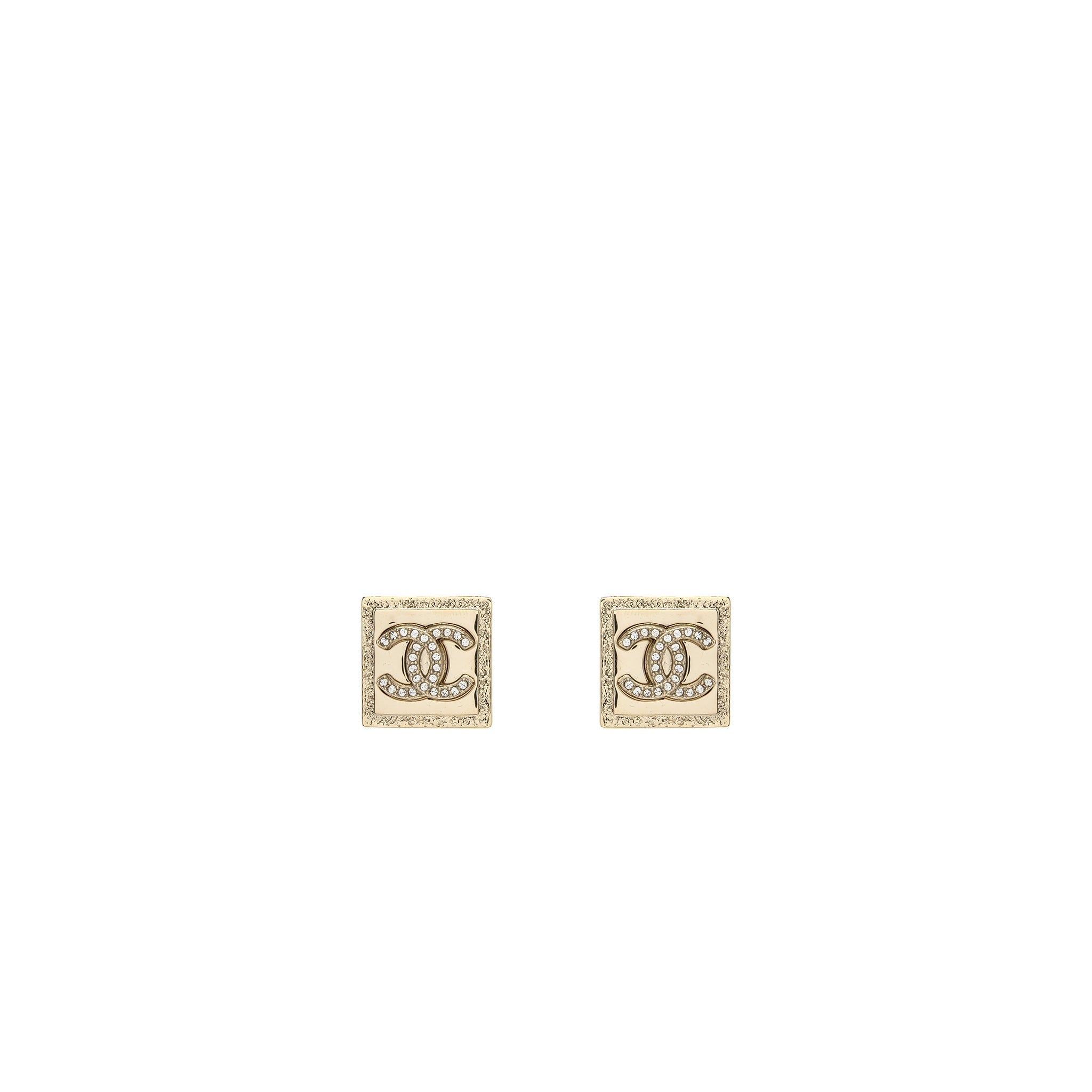 CHANEL SQUARE CC LOGO EARRING WITH CRYSTAL LIGHT GOLD TONE