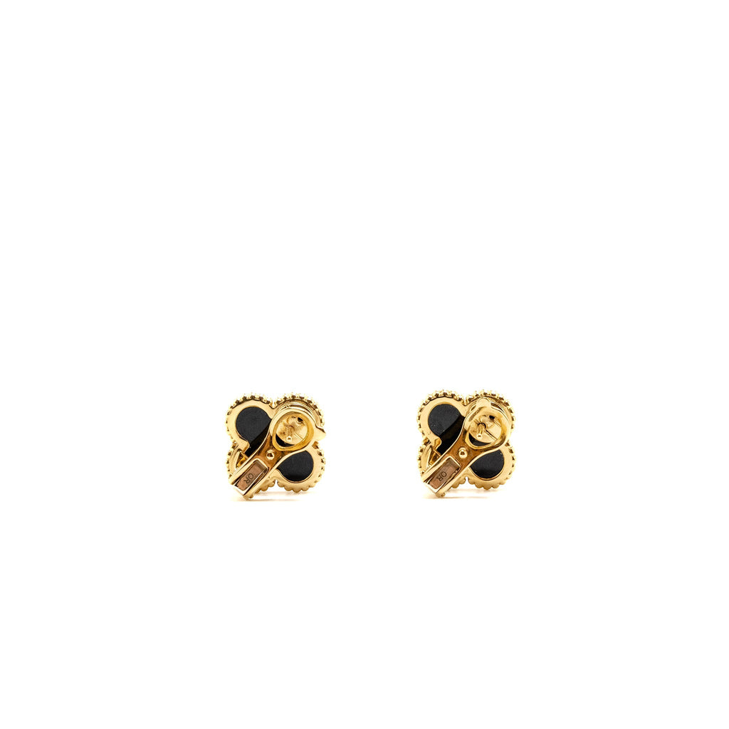 VAN CLEEF & ARPELS VINTAGE ALHAMBRA EARRINGS ONYX YELLOW GOLD