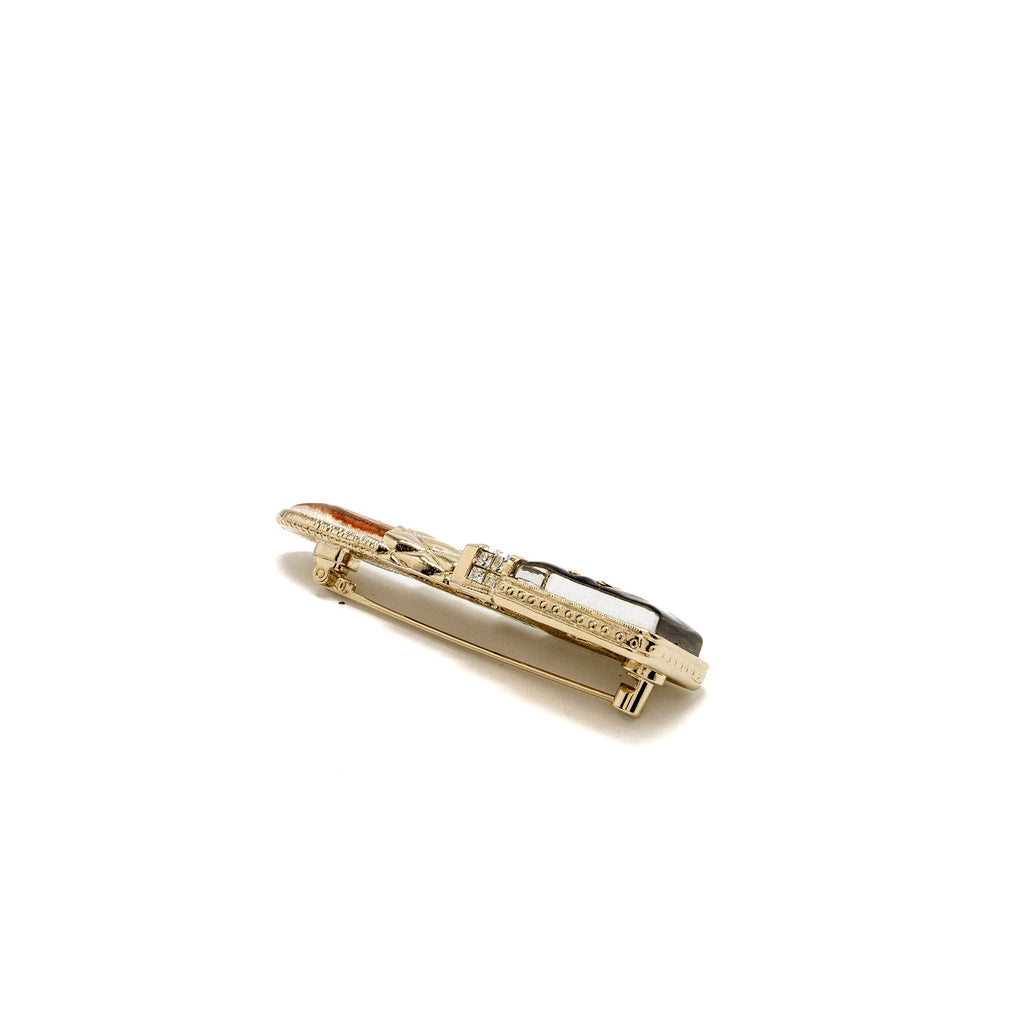 CHANEL 22P LIPSTICK BROOCH CRYSTAL LIGHT GOLD TONE