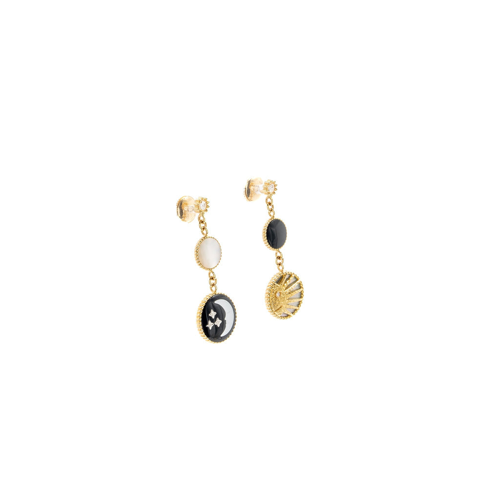 DIOR ROSE DES VENTS AND ROSE CELESTE EARRINGS YELLOW/WHITE GOLD/DIAMOND/MOTHER OF PEARL/ONYX