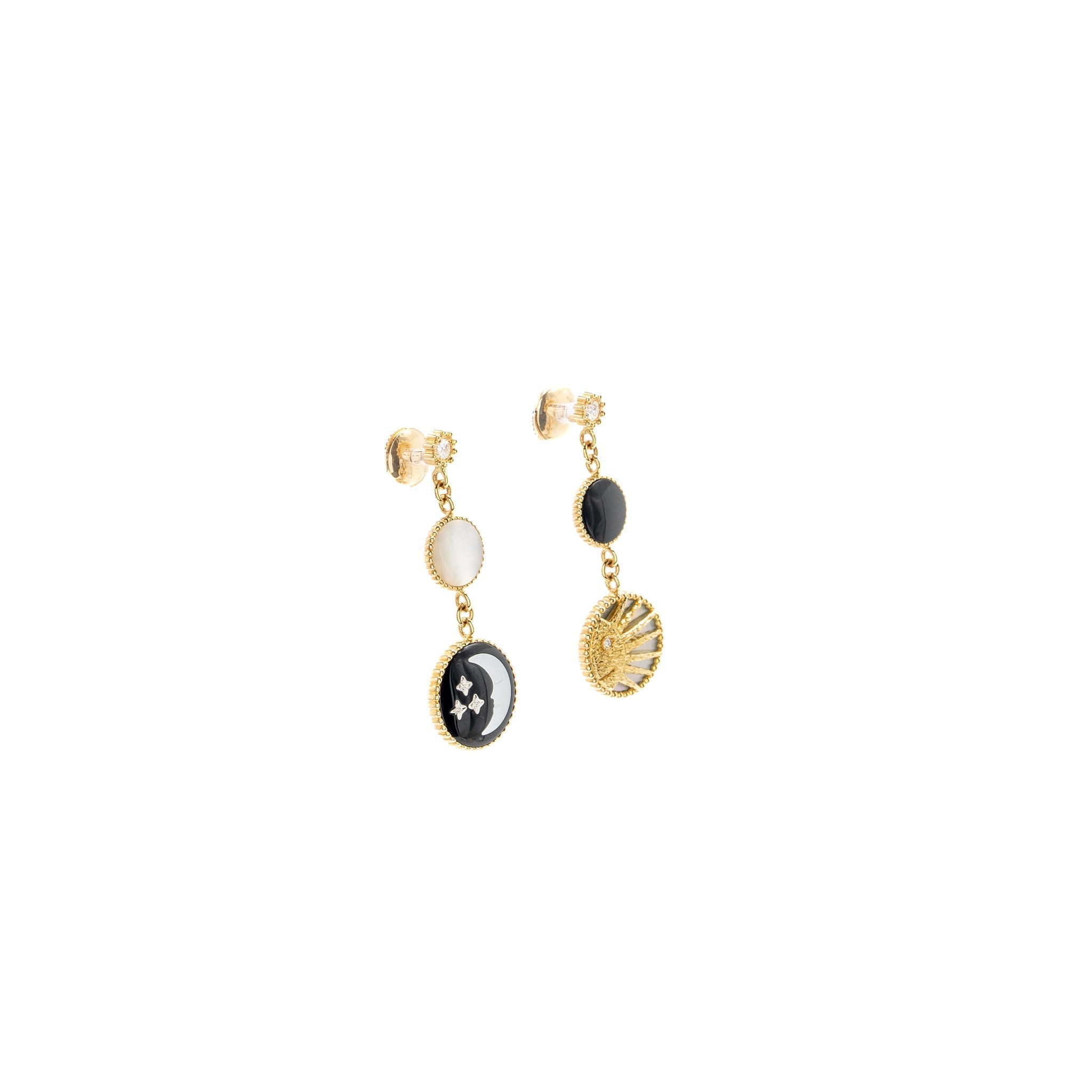 DIOR ROSE DES VENTS AND ROSE CELESTE EARRINGS YELLOW/WHITE GOLD/DIAMOND/MOTHER OF PEARL/ONYX