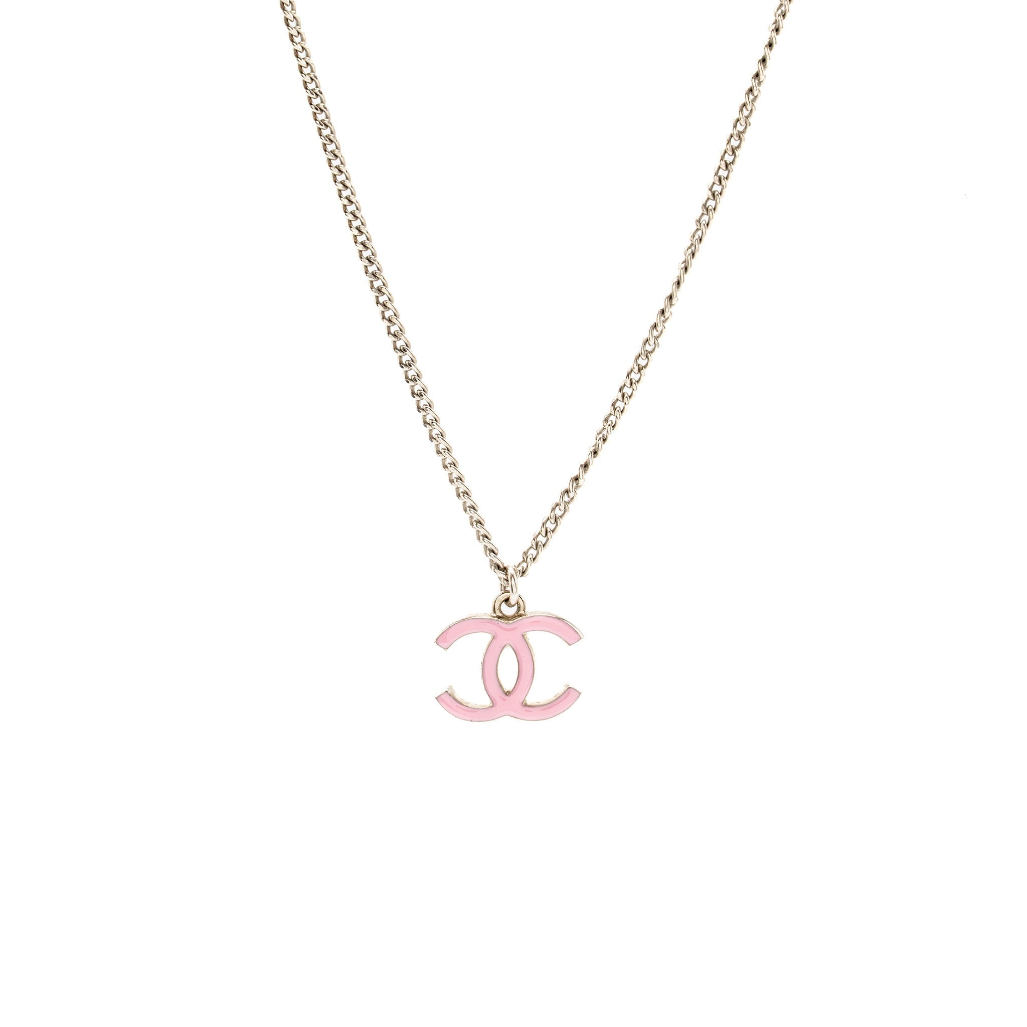 CHANEL CC LOGO NECKLACE PINK / SILVER TONE