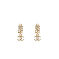 CHANEL SPARKLING WHEAT CC DROP EARRINGS CRYSTAL LIGHT GOLD TONE