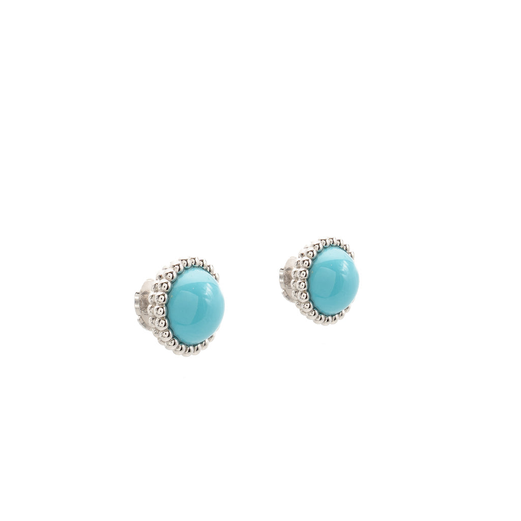 VAN CLEEF AND ARPELS PERLEE COULEURS EARRINGS 18K WHITE GOLD / TURQUOISE
