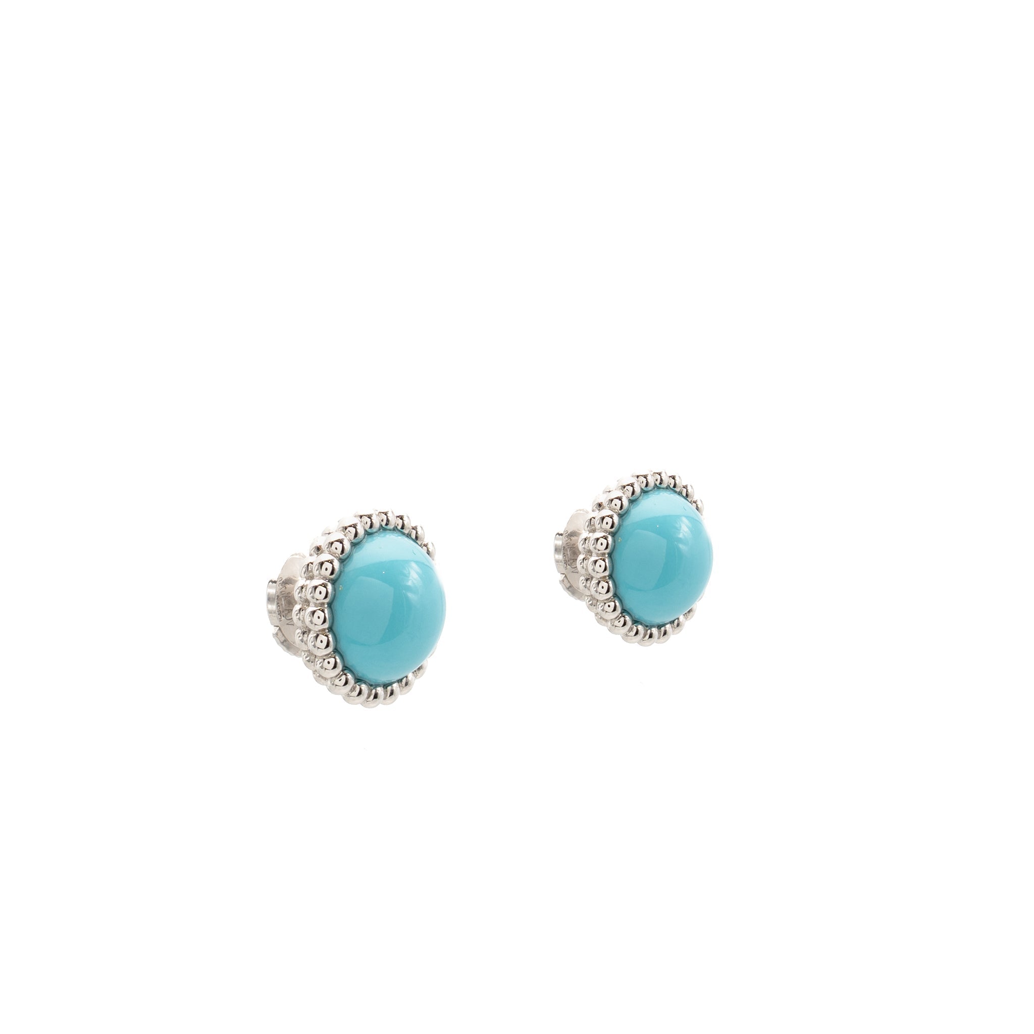 VAN CLEEF AND ARPELS PERLEE COULEURS EARRINGS 18K WHITE GOLD / TURQUOISE