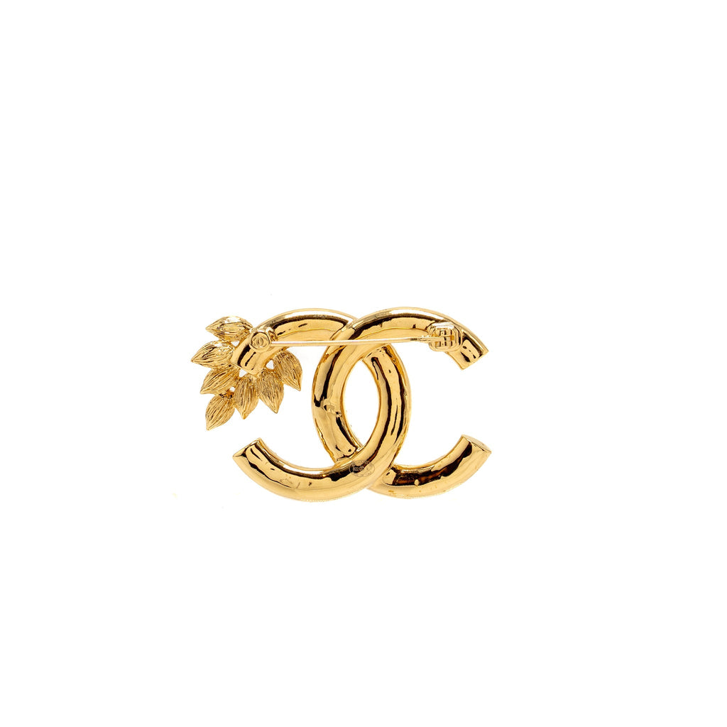 CHANEL EAR OF WHEAT CC LOGO BROOCH CRYSTAL GOLD TONE