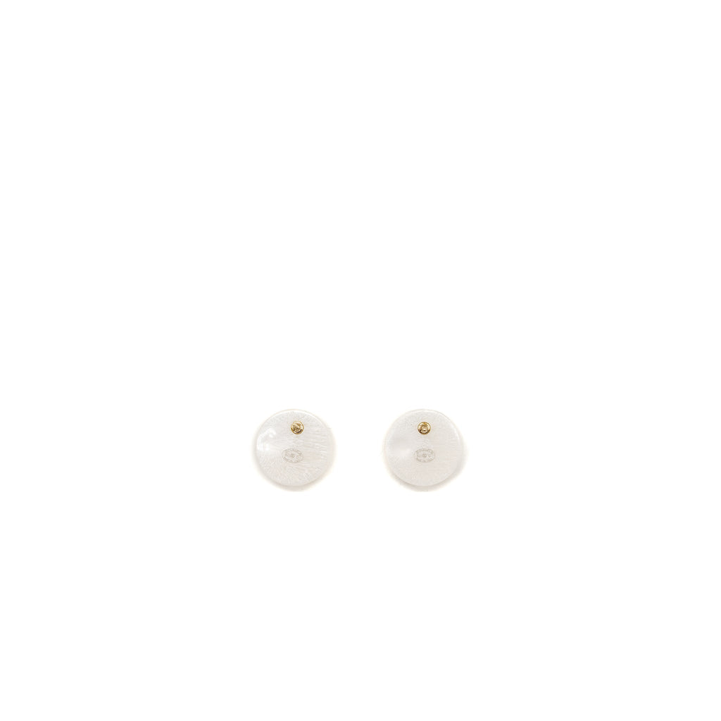 CHANEL ROUND CC LOGO EARRINGS WHITE LIGHT GOLD TONE