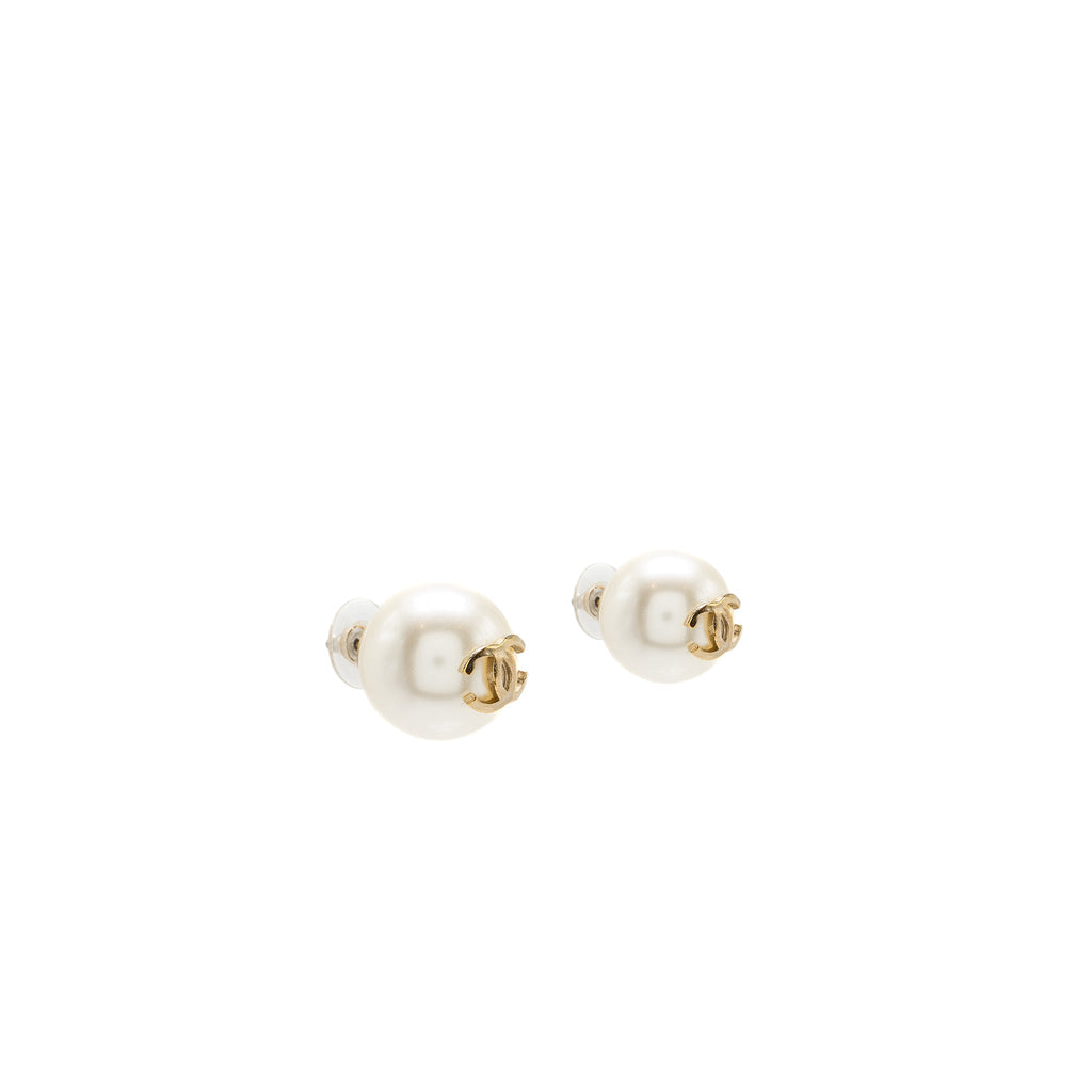 CHANEL GIANT PEARL EARRINGS GOLD TONE
