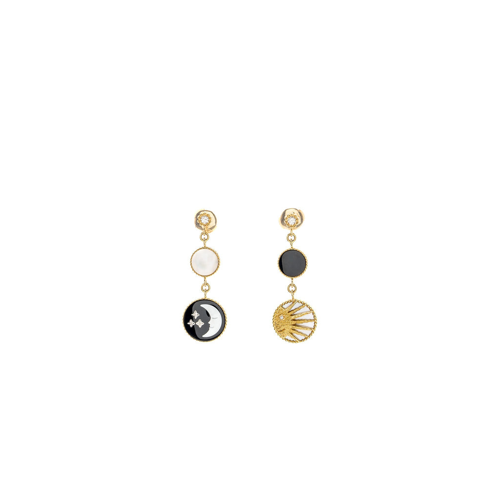 DIOR ROSE DES VENTS AND ROSE CELESTE EARRINGS YELLOW/WHITE GOLD/DIAMOND/MOTHER OF PEARL/ONYX