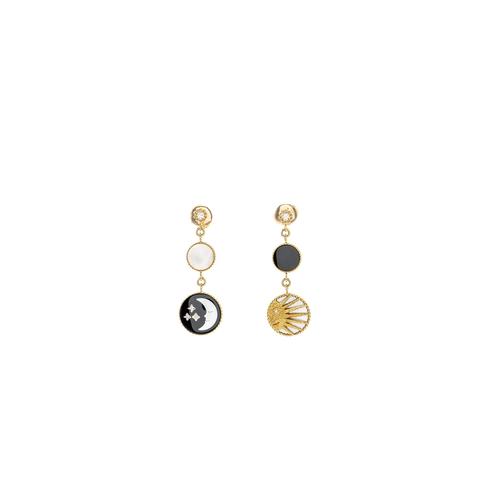 DIOR ROSE DES VENTS AND ROSE CELESTE EARRINGS YELLOW/WHITE GOLD/DIAMOND/MOTHER OF PEARL/ONYX