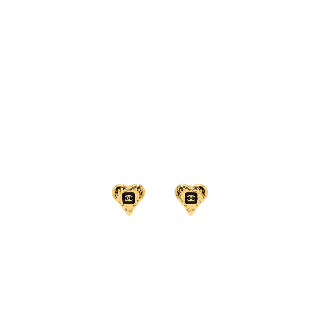 CHANEL HEART SHAPE CC LOGO EARRINGS GOLD TONE