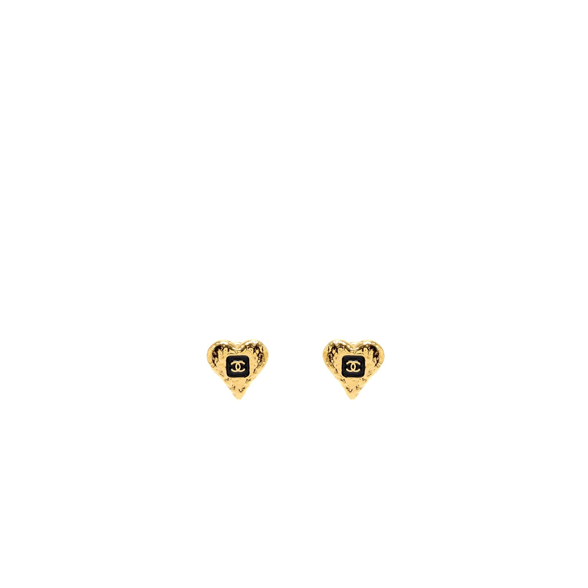 CHANEL HEART SHAPE CC LOGO EARRINGS GOLD TONE