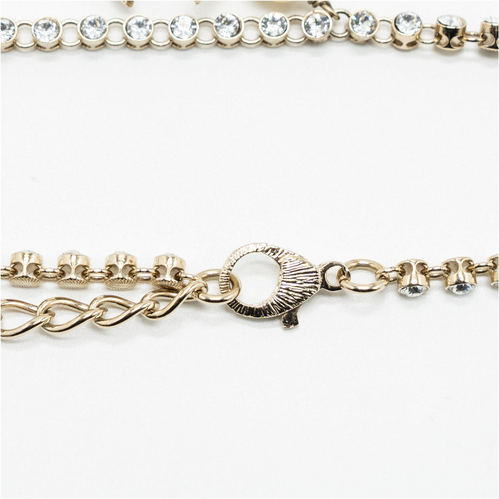 CHANEL CC LOGO DROP CHOCKER CRYSTAL/PEARL LIGHT GOLD TONE