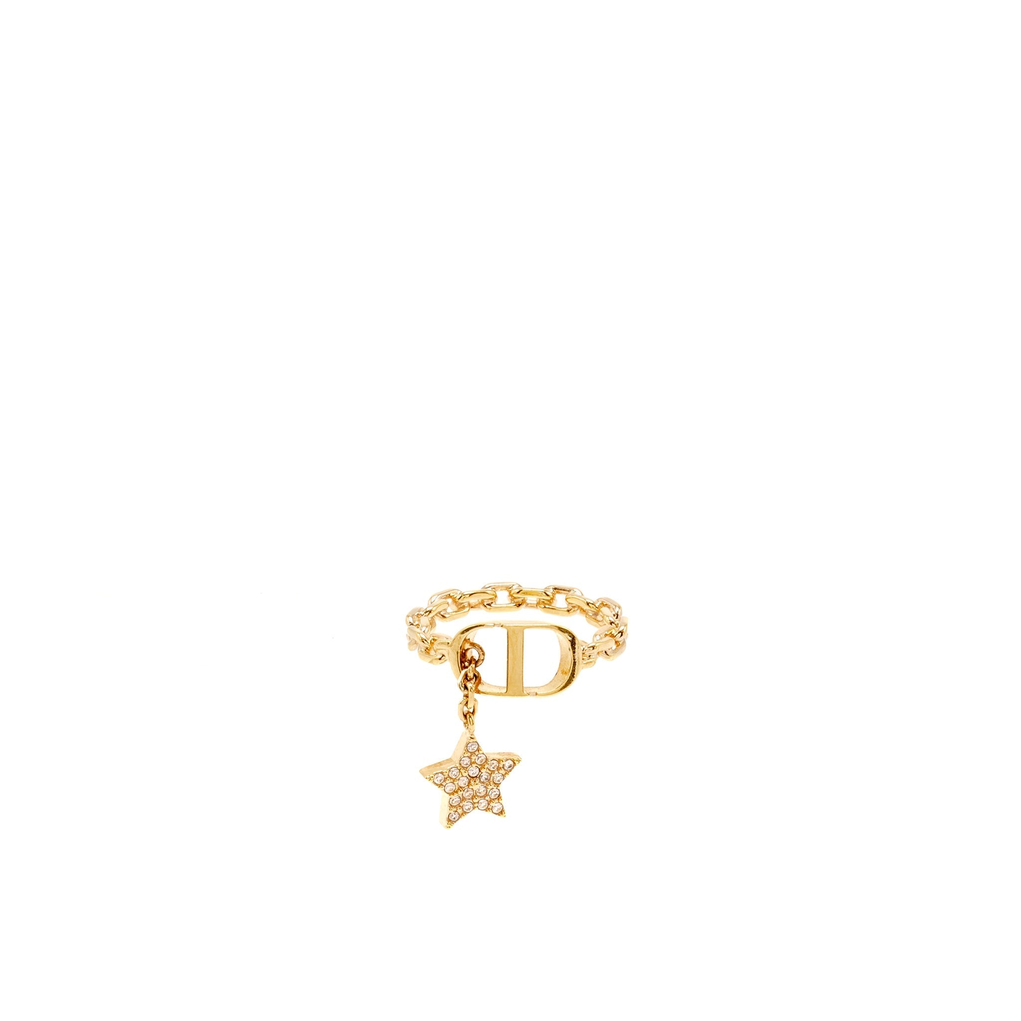 DIOR CD AND STAR RING CRYSTAL GOLD TONE