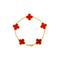 VAN CLEEF & ARPELS VINTAGE ALHAMBRA BRACLET, 5 MOTIFS YELLOW GOLD/CARNELIAN