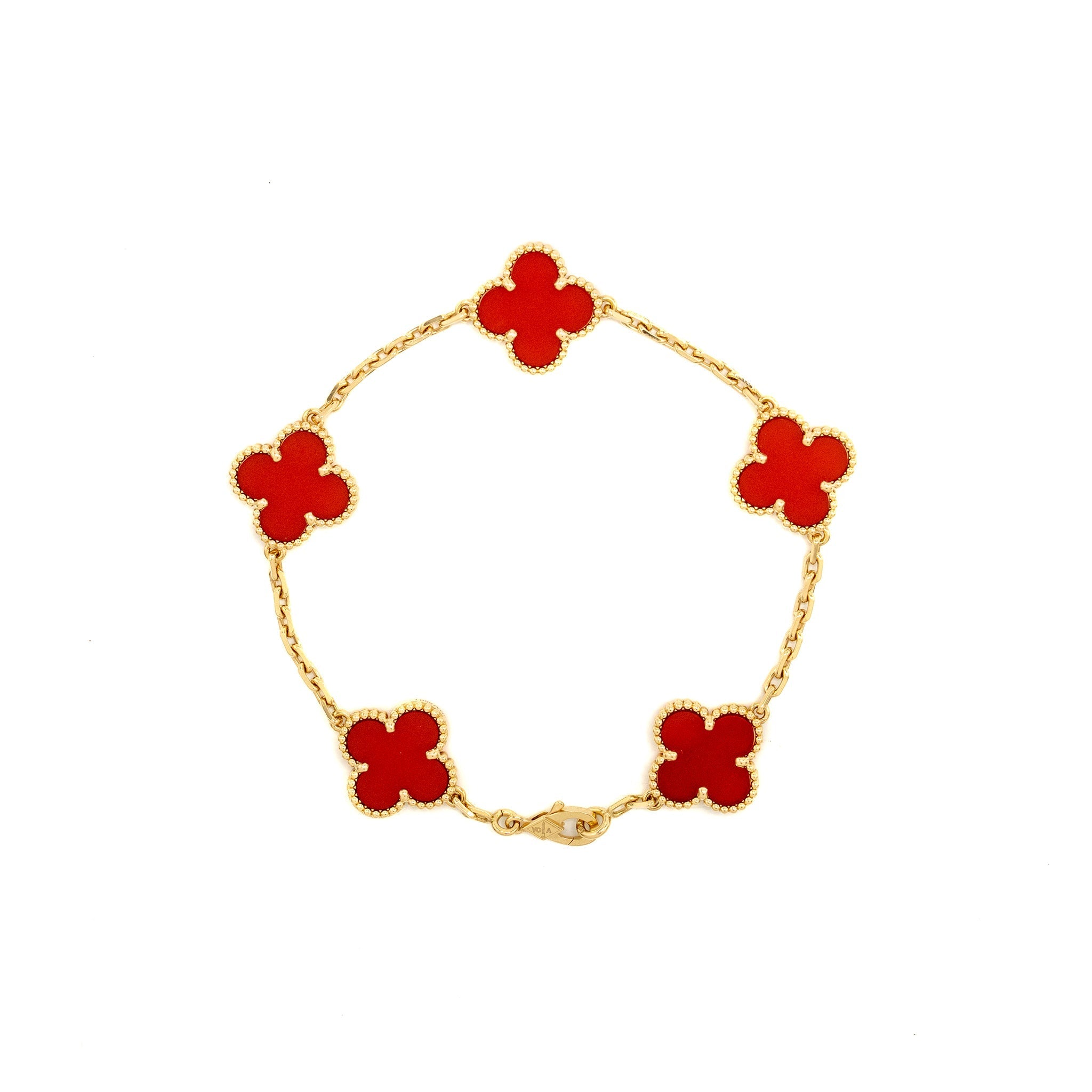 VAN CLEEF & ARPELS VINTAGE ALHAMBRA BRACLET, 5 MOTIFS YELLOW GOLD/CARNELIAN