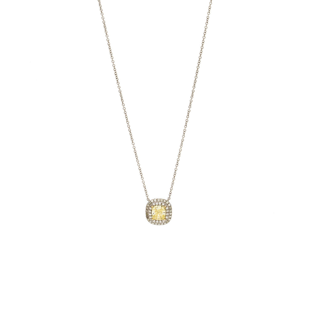 TIFFANY ONE CUSHION DIAMONDS PENDANT PLATINUM/GOLD 0.88CT, FI YELLOW COLOUR VS2