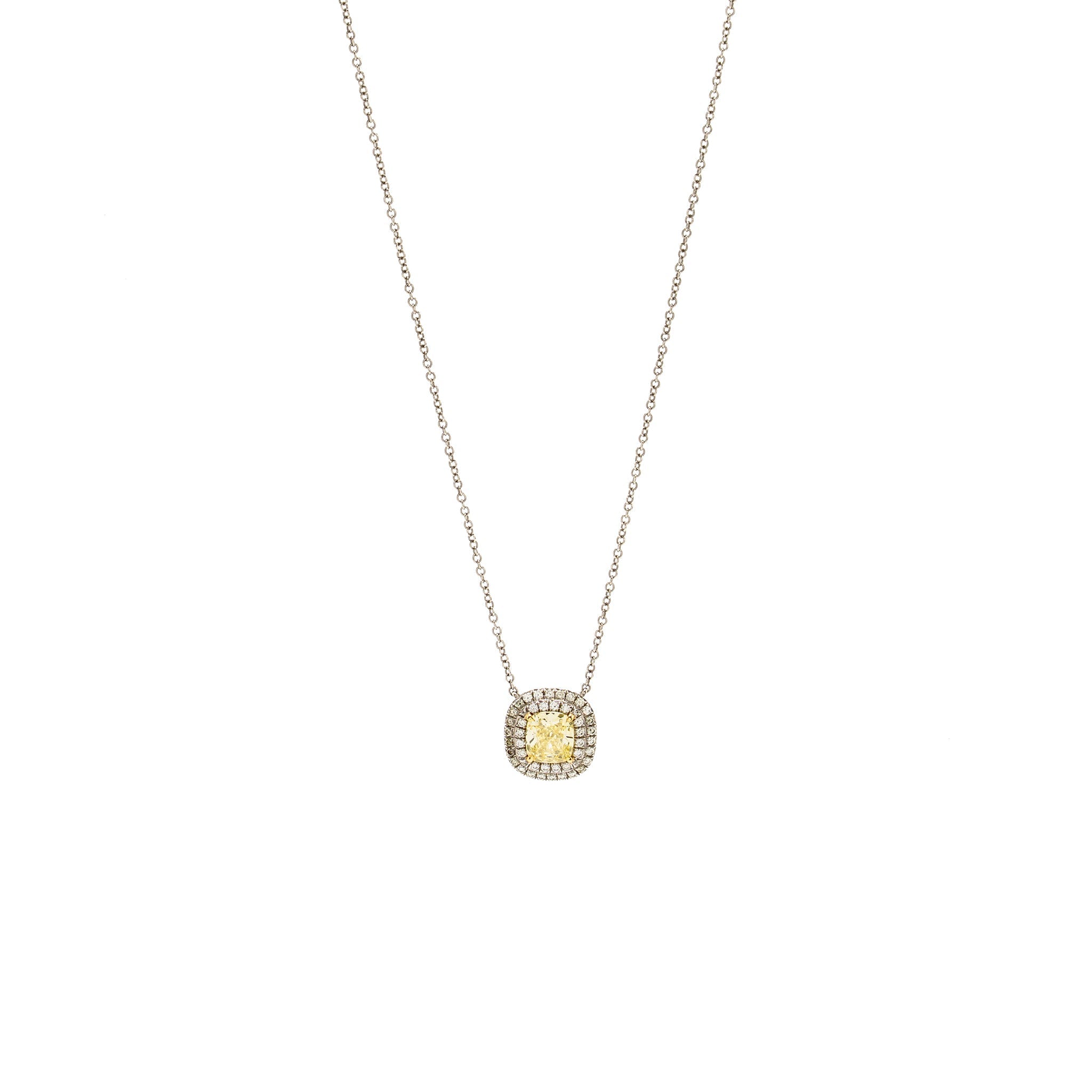 TIFFANY ONE CUSHION DIAMONDS PENDANT PLATINUM/GOLD 0.88CT, FI YELLOW COLOUR VS2