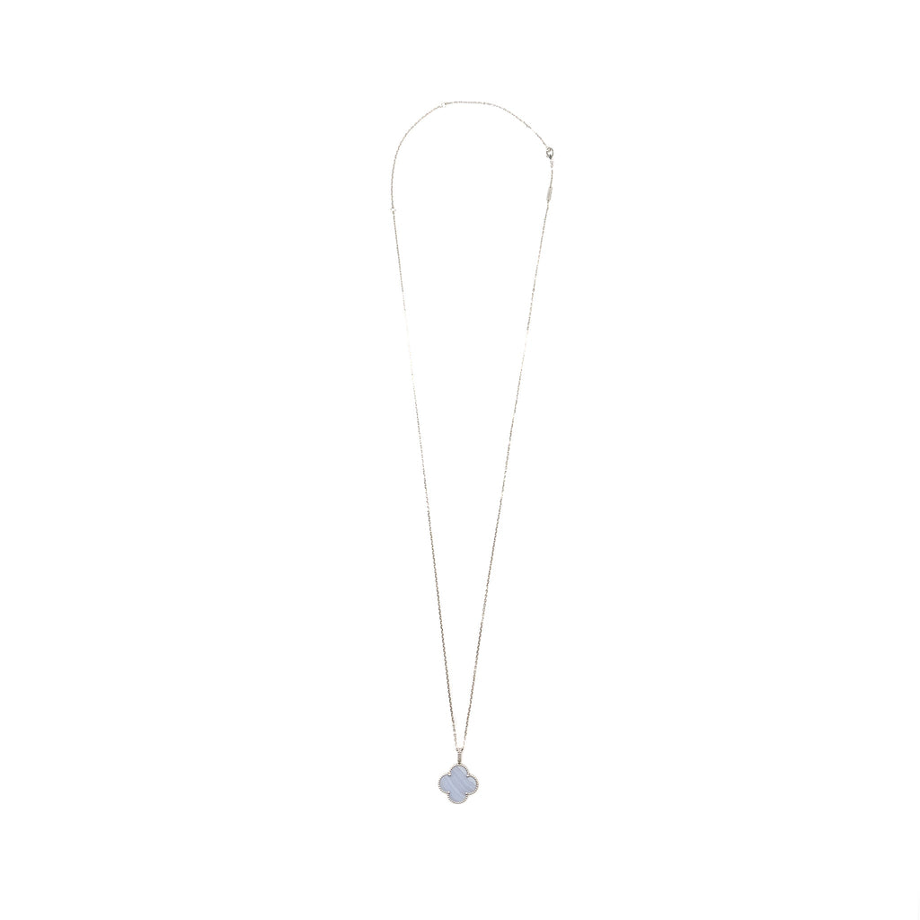 VAN CLEEF AND ARPELS MAGIC ALHAMBRA LONG NECKLACE, 1 MOTIF 18K WHITE GOLD, CHALCEDONY