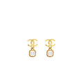 CHANEL CC LOGO SQUARE PEARL DROP EARRINGS GOLD TONE
