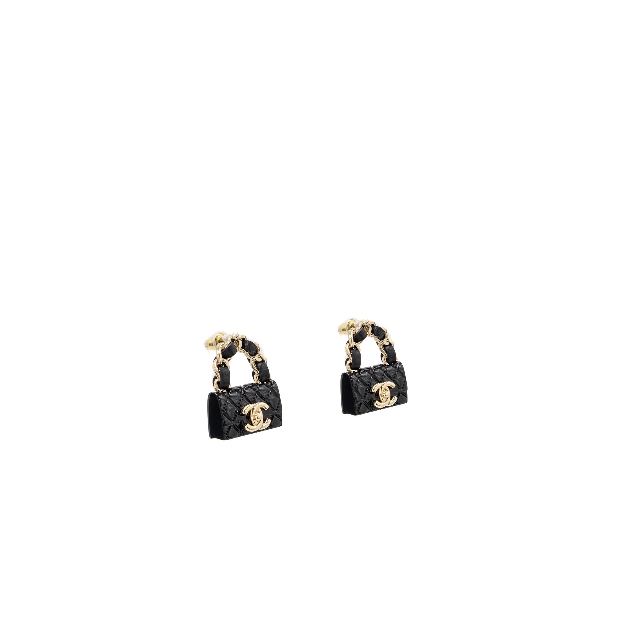 CHANEL CLASSIC FLAP BAG EARRING LIGHT GOLD TONE