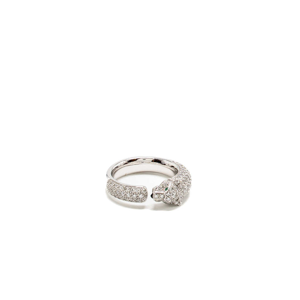 CARTIER PANTHERE DE CARTIER RING PAVED EMERALDS, ONYX, WHITE GOLD WITH DIAMONDS
