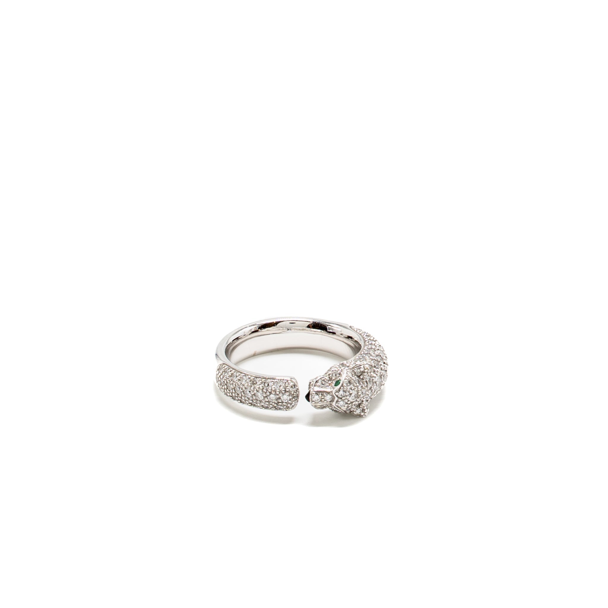 CARTIER PANTHERE DE CARTIER RING PAVED EMERALDS, ONYX, WHITE GOLD WITH DIAMONDS